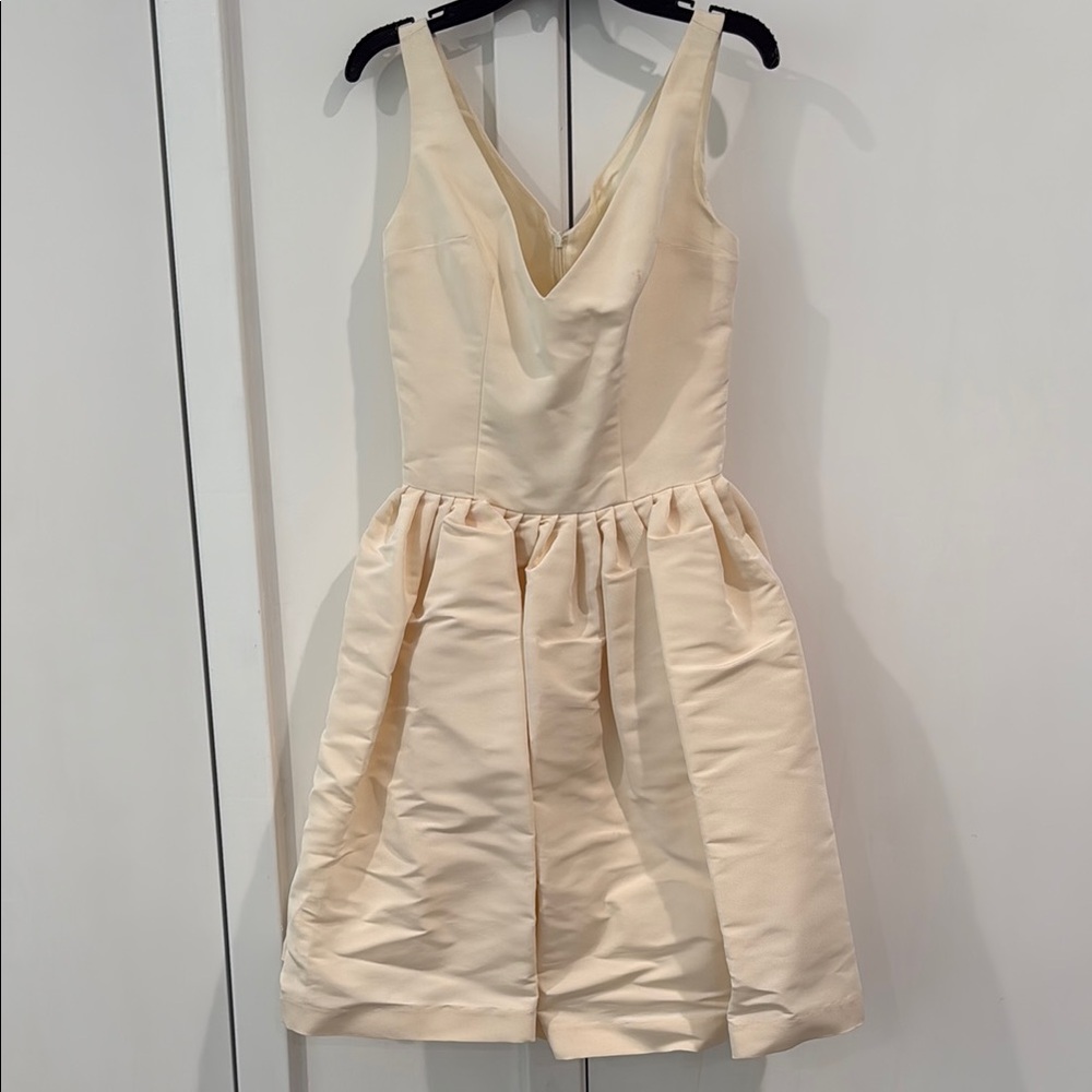 Cream Fit and Flare Mini Dress V-Neck Cocktail
